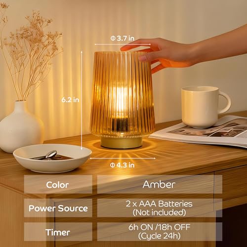 LUSHARBOR Battery Operated Decorative Lamp with Timer, Small Cozy Table Lamp for Bedside & Home Decor, Aesthetic Cordless ...