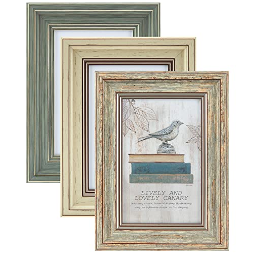 XUANLUO 3 Pack 4x6 Inch Picture Frames Farmhouse Rustic Vintage Distressed Wood Grain Photo Frame with HD plastic cover fo...