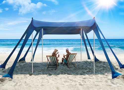 Vibemo Beach Tent, Beach Canopy Sun Shade with UPF50+ UV Protection, 10x10ft, Includes 8 Sandbags, Sand Shovel, Ground Peg...