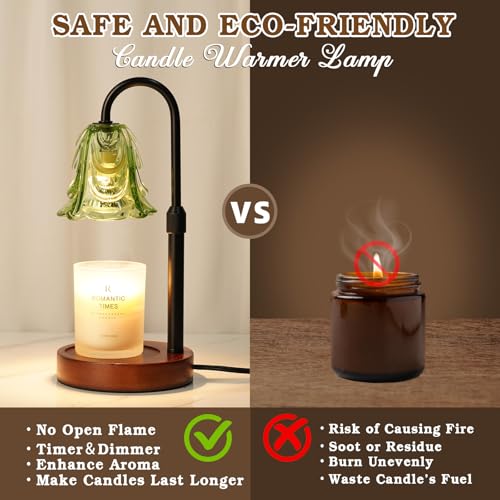 Small Candle Warmer Lamp with Timer, Adjustable Green Lamp Warmer for Jar Candles, Unique Women Gifts for Birthday, Dimmab...
