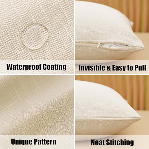 NiNi ALL Pack of 2 Decorative Outdoor Waterproof Pillow Covers Square Linen Textured Garden Cushion Sham Throw Pillowcase ...