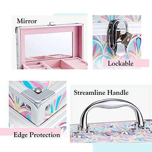 Hododou Girls Jewelry Box Organizer with Drawer & Mirror, Mermaid Tail Style Lockable Storage Case for Kid or Little Girls...