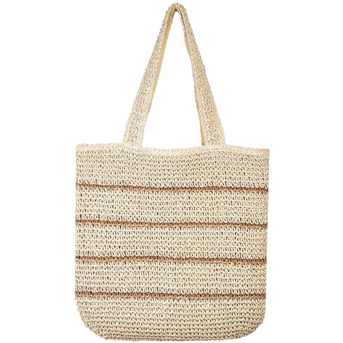 TOFUNTOY Straw Beach Bag for Women Summer Handmade Woven Shoulder Beach Tote Bag Large Capacity Tote Bag for Summer Vacation