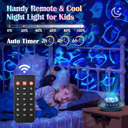 One Fire Ocean Light Projector,15 White Noises & Bluetooth Ambient Lighting, 360° Full Coverage Ceiling Projector Ocean La...