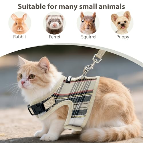 AIITLE Adjustable Bunny Harness & Leash Set - Soft Mesh Liner, Comfort Fit Plaid Pattern Vest with Magic Tape Design, Port...