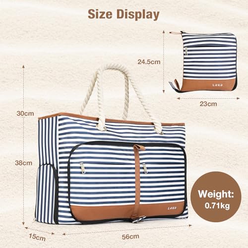 Lekespring Beach Bag for Women - 35L Large Tote Bag, Waterproof & Sandproof, Zippered Carry On Bag for Pool, Beach & Travel