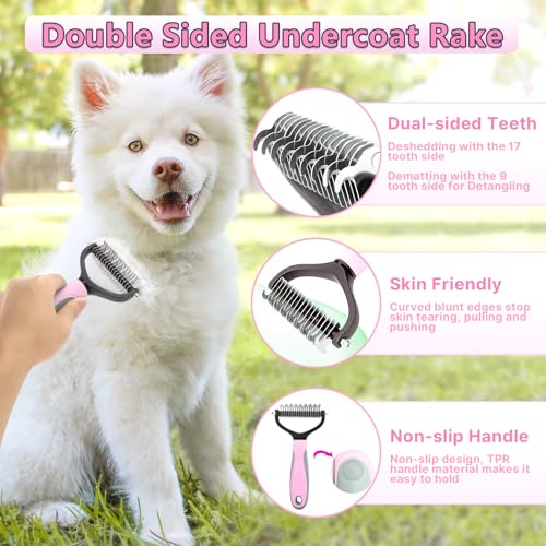 Lanswood Dog Brush Grooming Kit 6PCS Dog Brush for Shedding-Dogs Brushes for Grooming, Dematting Comb for Dogs, Nail Clipp...
