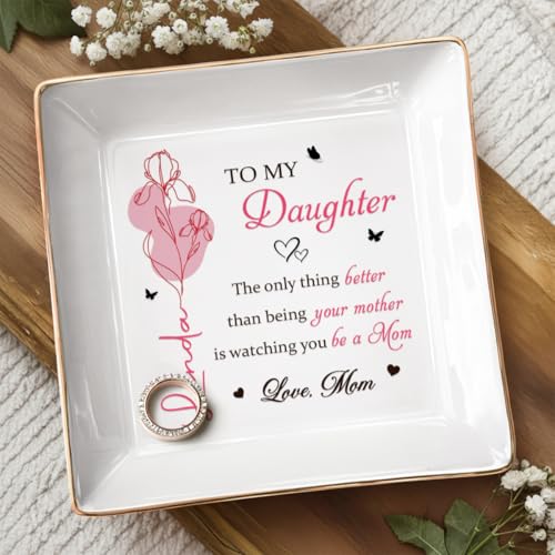 Pawfect House Gifts Personalized Jewelry Dish With Birth Month Flower, To My Daughter Ring Dish, Mothers Day Birthday Gift...