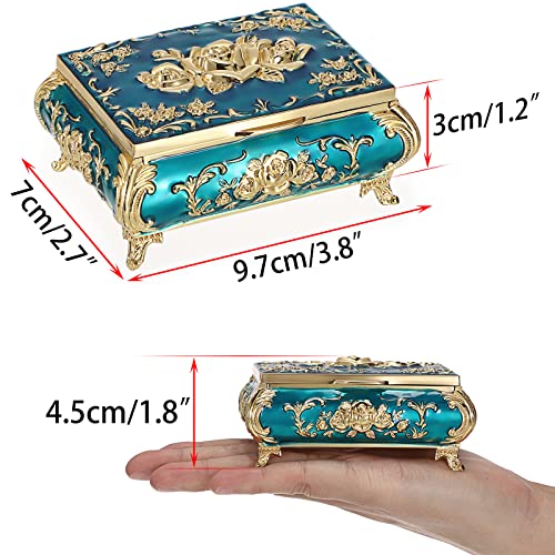 Hipiwe Vintage Metal Jewelry Box Small Treasure Chest Case Trinket Organizer Earrings Necklace Bracelet Storage Box Ring B...