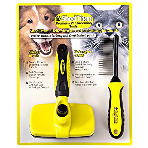 ShedTitan Doodle Brush Slicker for Dogs - Self Cleaning Dog Brush for Poodles, Goldendoodle Grooming Kit with Detangler Comb