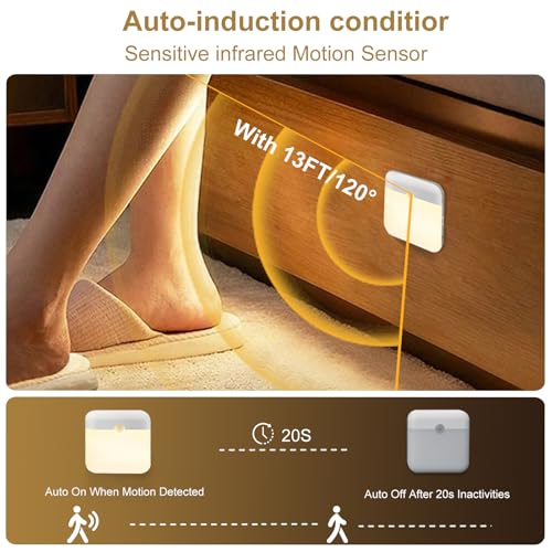 QIHANS 2 Pack Motion Sensor Night Light, Rechargeable Battery Night Lights Warm White, Portable Mini Motion Activated Nigh...