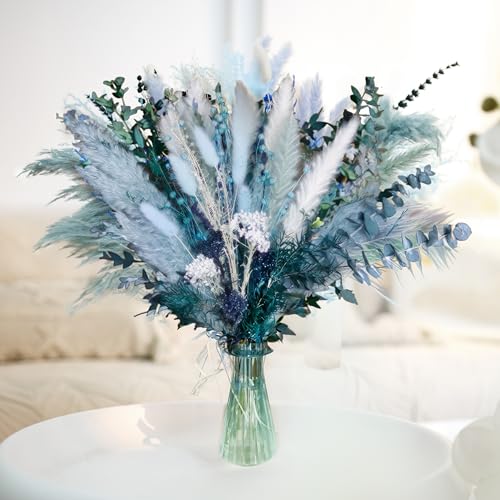 Pampas Grass Decor Dried Flowers with Blue Pampas Grass Boho Floral Arrangements for Home Office Wedding Centerpieces Rust...