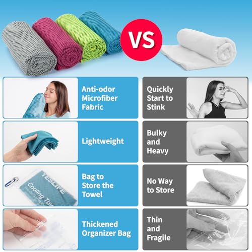 YESLIFE 4 Pack Cooling Towels 40"x12", Gym Towels for Men and Women, Soft Breathable Workout Towels for Yoga, Running, Spo...