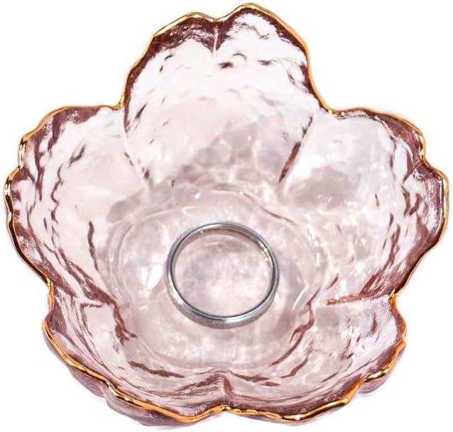 GISK Pink Flower Jewelry Ring Dish Tray,Decorative Glass Trinket Dish,Room Decor Aesthetic, Modern Accent Tray for Vanity(...
