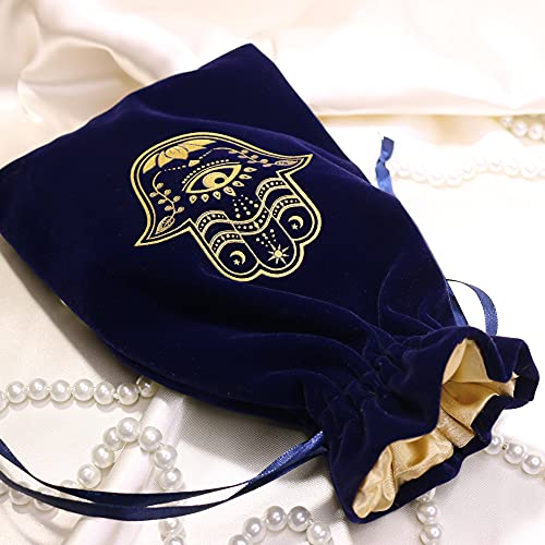 ARTSY CRAFTS 6x9" Hamsa Hand Velvet Jewelry Pouch Gift Bags, Fatima Hand Evil Eye Velvet Drawstring Oracle Tarot Card Rune...