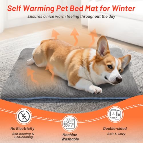 Self Warming Cat Bed Mat for Indoor Cat & Small Dogs, 26" x 17" Double-Sided Dog Warming Mat & Self Cooling Pet Pad, Refle...