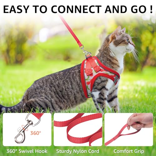 SCENEREAL Cat Harness & Leash Set Escape Proof - Adjustable Air Mesh Vest with Reflective Strips for Kittens, Puppies, Rab...