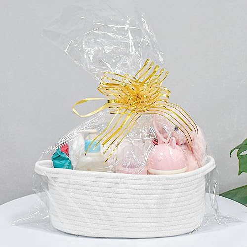ABenkle Small Basket with Handles, Boho Decorative Rope Woven Dog Cat Toy Storage Bin Shelf Storage Organizer, Easter Chri...
