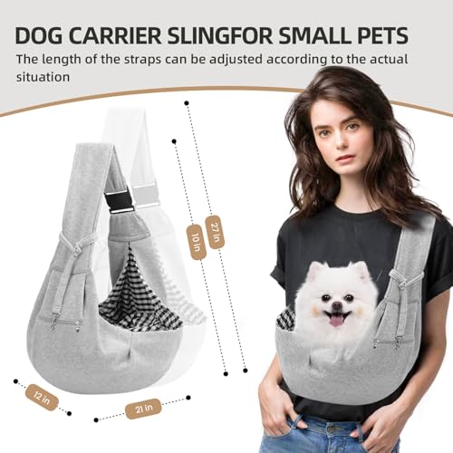 Adjustable Dog Carrier Sling - Hand-Free Dog Carriers for Small Dogs and Cats, Puppy Sling Carrier with Zipper Purse Pocke...
