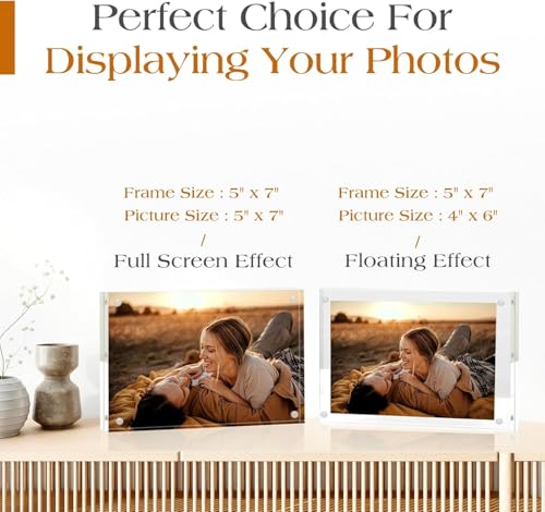 TWING 5x7 Inch Acrylic Picture Frame 5 Pack,12+12MM Thickness Double Sided Acrylic Picture Frames Set with Microfiber Clot...