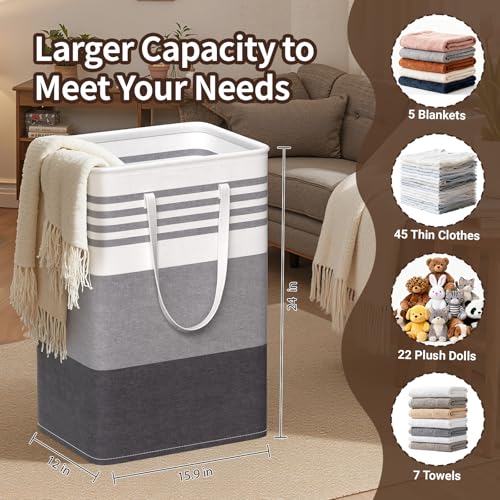 WOWBOX 2 Pack Laundry Baskets, Laundry Hampers, Freestanding Dirty Clothes Hampers with Reinforced Handles & Cross Stitch...