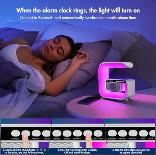 Table Lamp with Hi-Fi Bluetooth Speaker, Bedside LED Lamp with Up to 15W Qi Wireless Charger, Color Changing Mood Lamp wit...