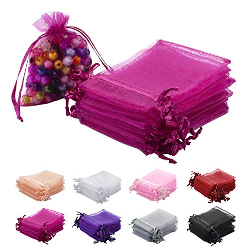 MOTYAWN 100 PCS Rose Red Organza Bags Sheer Drawstring Gift Bags 2x3 Jewelry Pouches Wedding Party Christmas Favor Gift Ba...