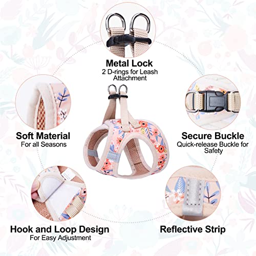 BEAUTYZOO Step in Dog Harness and Leash Set, Floral Pattern Reflective Dog Harness No Pull No Choke Puppy Harness for XXS ...
