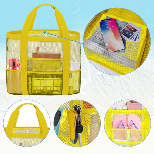 wanchel Mesh Beach Bags for Women - Family Beach Tote Bag for Toys, Towels, Travel Vacation Cruise Essentials
