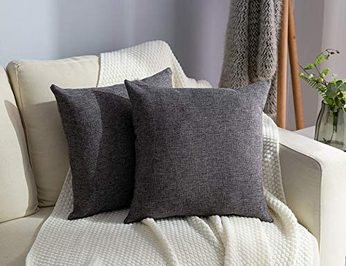 Stellhome Burlap Throw Pillow Covers Square Solid Decorative Farmhouse Linen Cushion Covers for Bed Couch Sofa Bench, 18 x...
