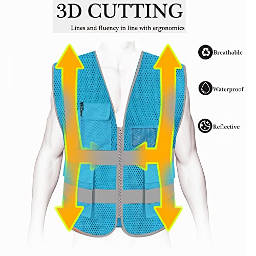 HYCOPROT High Visibility Mesh Safety Reflective Vest with Pockets and Zipper, Meets ANSI/ISEA Standards