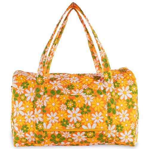 ban.do Quilted Duffel Bag for Women, Large Carry On Travel Weekend Bag with Top and Shoulder Straps, Retro Floral
