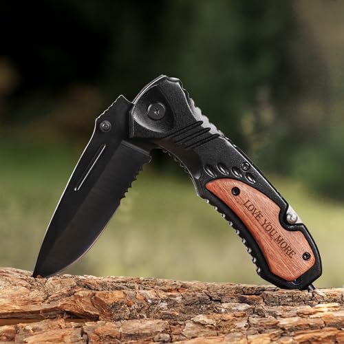 Gifts for Men Dad Him Fathers Day, Anniversary Birthday Gifts ideas for Boyfriend Husband, Engraved Pocket Knife, Wooden H...