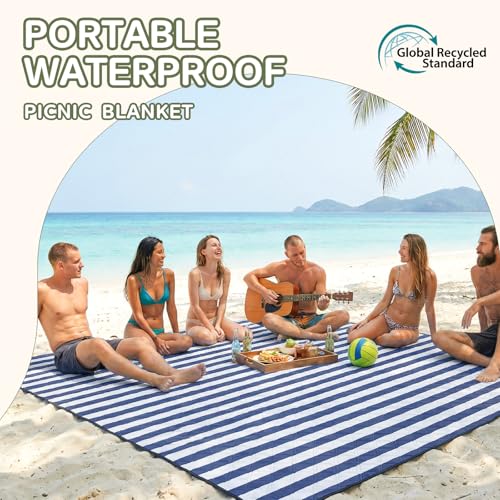 Genovega Waterproof Sandproof Beach Blanket Picnic Outdoor Mat Extra Large Foldable Sand Free Big Giant XL Towel Car Essen...
