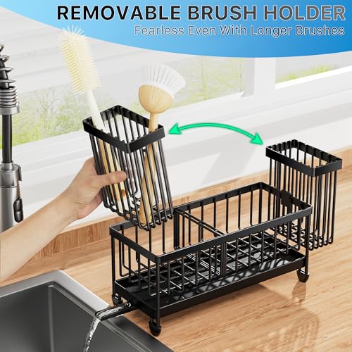 Cisily Sponge Holder for Kitchen Sink, Sink Caddy Organizer with High Brush Holder, Kitchen Countertop Organizers and Stor...