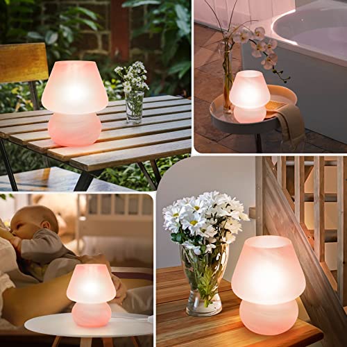 ONEWISH Mushroom Lamp Cute Table Lamp for Bedroom Nightstand Soft Light Pink, Small Glass Nightlight Stepless Dimmable Des...