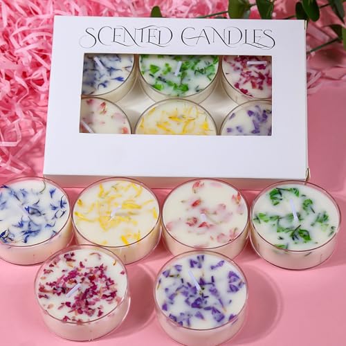Petal Decorative Tea Light Candles Set of 6 Scented Votive Candel Gifts for Women Mother Day Birthday Valentine's Christmas