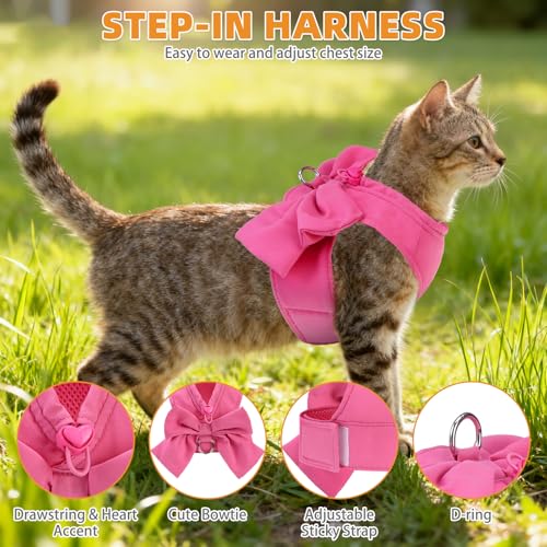 KOOLTAIL Cute Cat Harness and Leash Set with Bowtie, Small Dog Vest Harnesses for Girl Outfit, Step in No Pull Soft Mesh P...