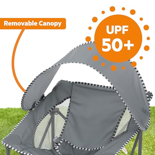 Bright Starts Pop 'N Chill Portable Infant Beach Chair, Travel Seat with UPF 50+ Canopy, Indoor/Outdoor Baby Seat, Grey, ...