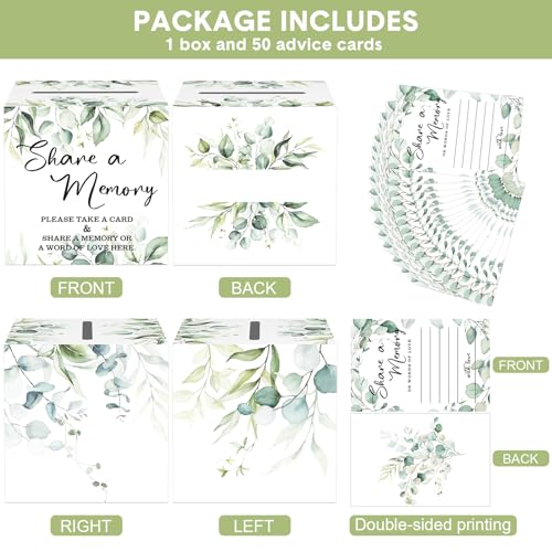 Pajean 50 Pcs Greenery Share a Memory Cards for Collections of Life, Memory Cards Box Guest Ideas for Funeral Graduation W...