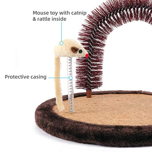 Happi N Pets Original Cat Self Groomer, Arch Grooming Brush wtih Heavy Wooden Scratching Pad, Rubbing Post & Toy, Cat Face...
