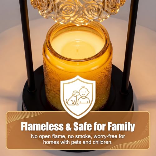 YWYWLED Vintage Rose Candle Warmer Lamp with Timer & Dimmer - Portable Iron Base, Amber Glass Shade, 2 Bulbs Included - El...
