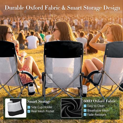 DUMOS Low Beach Chair for Adults, Lightweight Folding Beach Chair with Cup Holder, Storage Bag, Breeze Mesh Back, Padded A...