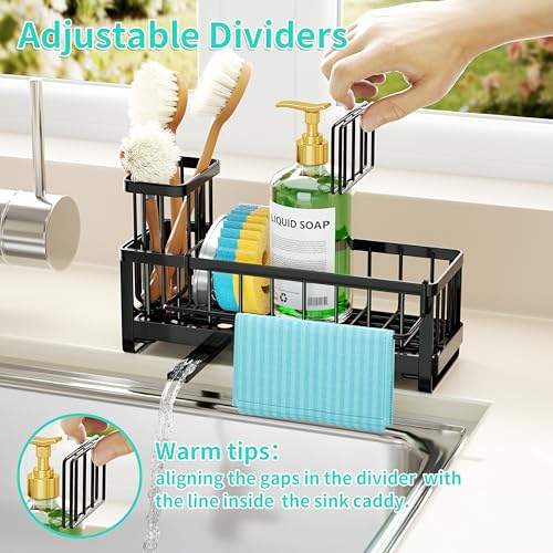 HapiRm Sponge Holder for Kitchen Sink - Self-draining Sink Caddy with Brush and Dishcloth Holders, Stainless Steel Kitchen...