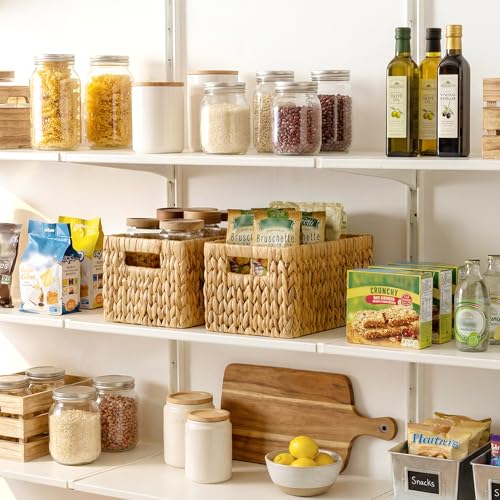 StorageWorks Wicker Basket, Baskets for Organizing, Storage Basket with Built-in Handles, Water Hyacinth Shelves (Medium ...