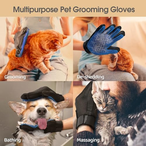 Upgrade Efficient Pet Hair Remover Gloves - Gentle Shedding Brushes for Dogs, Cats & Horses with Long and Short Hair - 1 P...