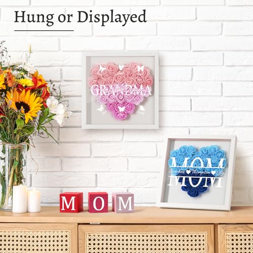 UNIGIFTIME Mom We Love You - Personalized Flower Shadow Box with Names, Christmas Mothers Day Flower Box Gifts for Mom (St...