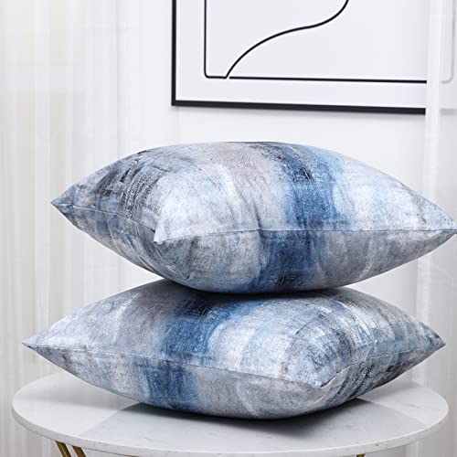 Alricc Blue and Grey Abstract Art Artwork Pillow Cover, Gallery Modern Decorative Throw Pillows Cushion Cover for Bedroom ...
