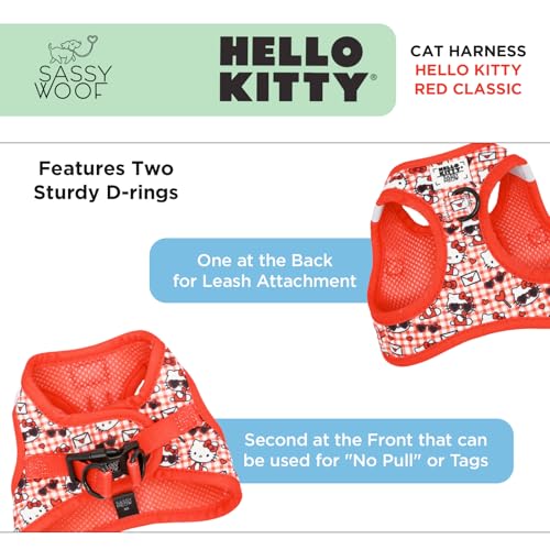 Sassy Woof Cat Step-in Harness - Hello Kitty® Red Classic - S, Breathable Mesh, No Pull Design with Two D-Rings, Perfect f...