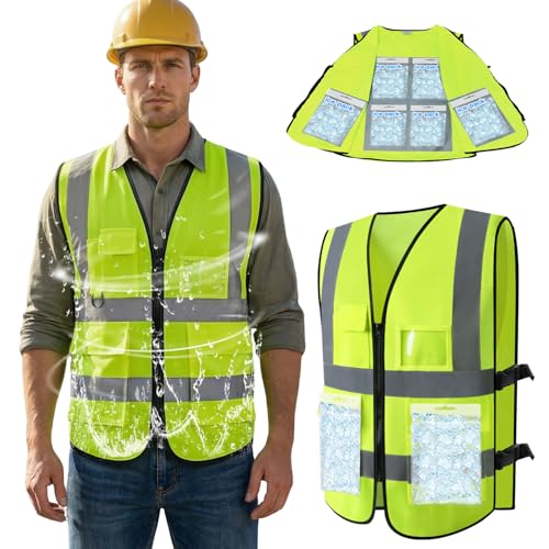 PANGTIKU Upgrade Cooling Vest with 24pcs Gel Ice Pack - Adjustable Ice Safety Vest for Men Women High Visibility Reflectiv...